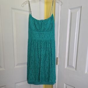 B. Smart Teal Lace Spaghetti Strap Mini Dress